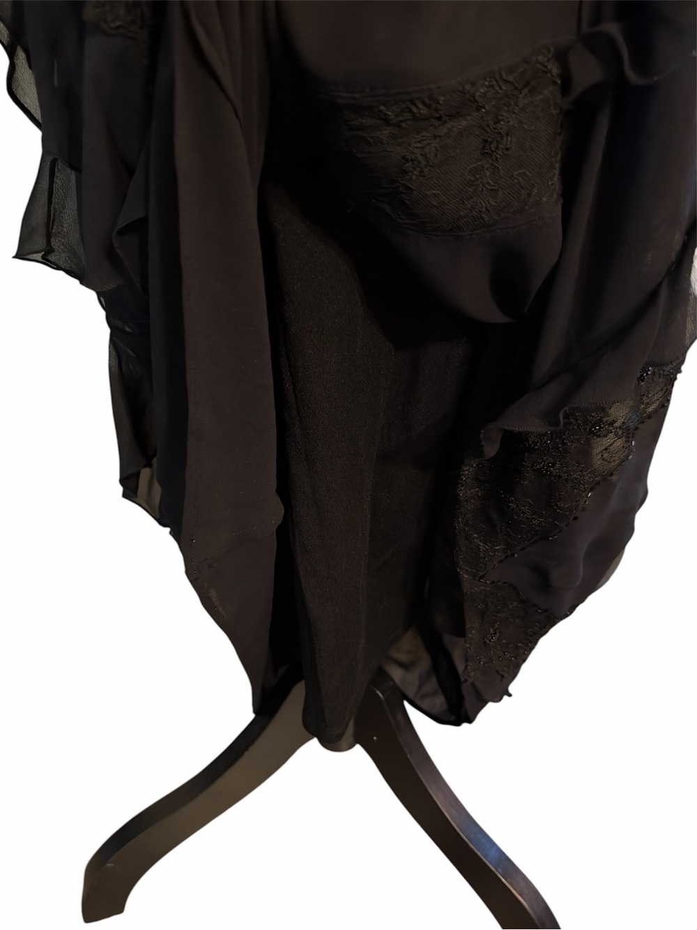 Vintage Sue Wong Nocturne Beaded Silk Sheer Mesh & Lace Ruffle Hem Maxi Dress - Picture 8 of 12